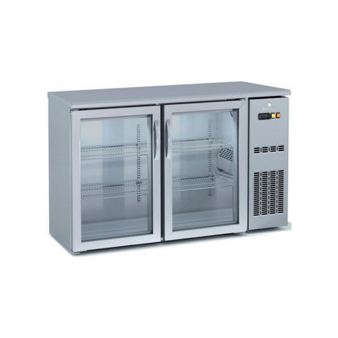 Arrière bar en inox 2 portes vitrées battantes +2/+8°C - 1465x530x850mm
